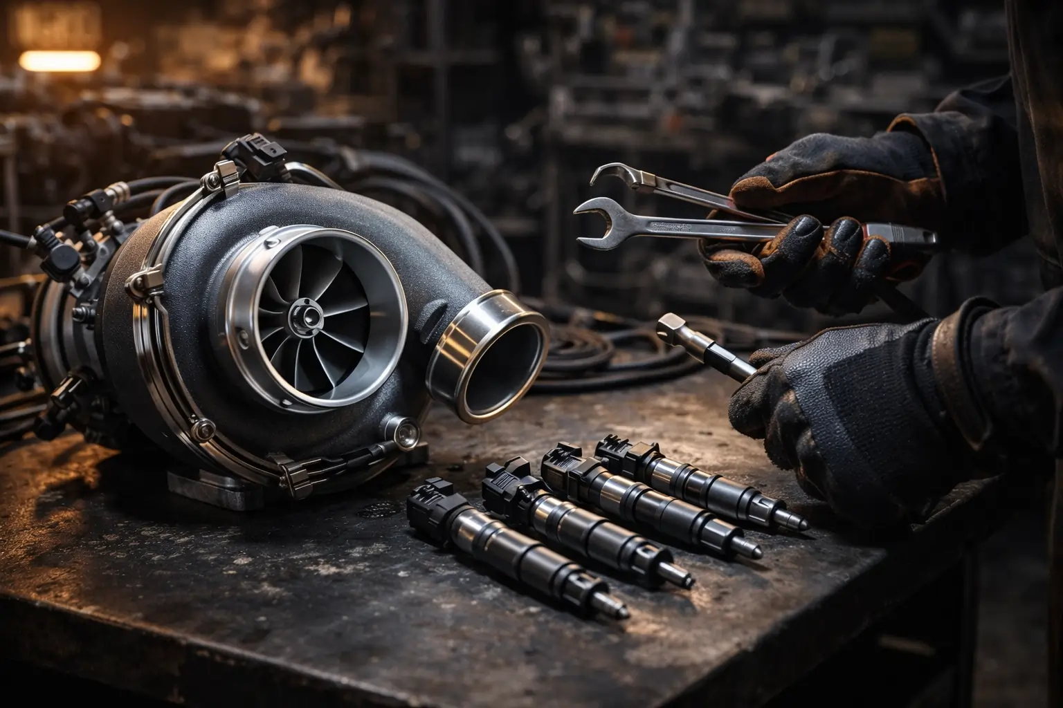 Diesel turbo and injector upgrade installation at Dusty's Diesel